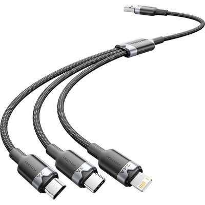 Vention CTPBG USB 2.0 A Male to 3-in-1 USB-C & Lightning & Micro-B Male 3A, 1,5m, černý