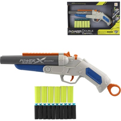 Teddies Pistole Brokovnice na pěnové náboje plast 38cm pěnové náboje 10ks v krabici 40x26x6cm