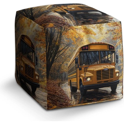 Sablio Taburet Cube Žltý školský autobus: 40x40x40 cm