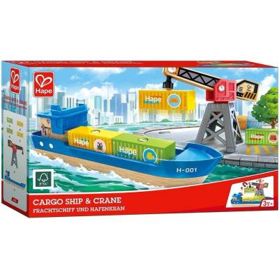 Hape Игрален комплект Hape International - Товарен кораб и кран (H3792)