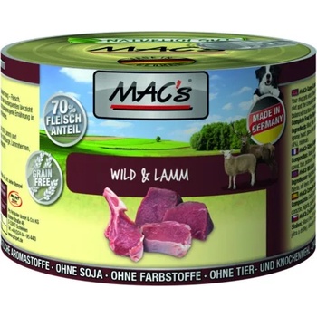 MAC's Mac’s Dog Adult, консерва за пораснали кучета, БЕЗ ЗЪРНО, с дивеч и агне (мин. 70% месо), 200 гр - Германия - 944VE