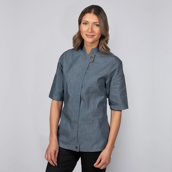 EXNER Дамска готварска куртка с къс ръкав Denim Navy с вталена кройка за изискан външен вид (2314231)