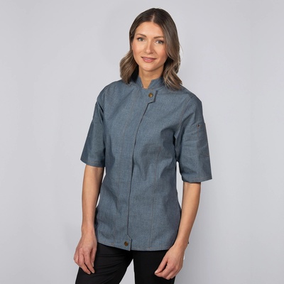 EXNER Дамска готварска куртка с къс ръкав Denim Navy с вталена кройка за изискан външен вид (2314231)