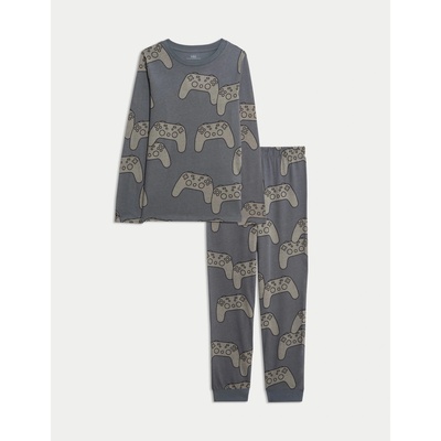 Marks & Spencer Пижама от чиста памучна материя с принт с игра (3-16 години) Marks & Spencer сива Marks & Spencer | Siv | Момчешки | 7-8 години