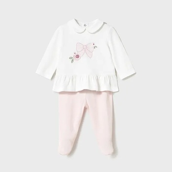 Mayoral Комплект с ританки в бледо розово и бяла блуза с панделка за новородено момиче Майорал