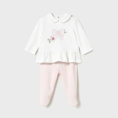 Mayoral Комплект с ританки в бледо розово и бяла блуза с панделка за новородено момиче Майорал