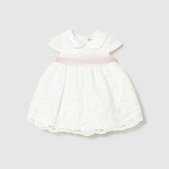 Mayoral Рокля церемония в цвят Сметана с розова панделка за новородено момиче Mayoral