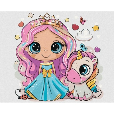 Diamondi Diamantové maľovanie PRINCEZNA A DÚHOVÝ JEDNOROŽEC 40 x 50 cm vypnuté plátno na rám