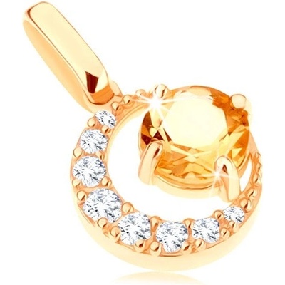 Šperky Eshop Přívěsek ze žlutého 14K zlata zirkonový srpek měsíce kulatý žlutý citrín GG91.10