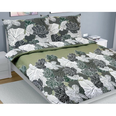 Bellatex obliečky bavlna Květ khaki zelený 220x200 2x70x90