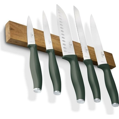 Berlinger Haus Sada nožů s magnetickým držákem z akátového dřeva 6 ks Matte Green Collection