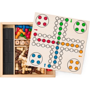 Popular Магнитен комплект игри 4 в 1 - Шах, Дама, Домино, Не се сърди човече и 6 зарчета (92219)