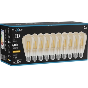 Mexen Vintis 10x LED нажежаема жичка крушка E27, ST64, 6W, Топло - 2200K, 600 lm, кехлибарен (L152-E27-0622-50x10)