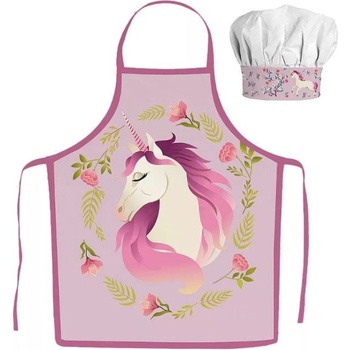 Jerry Fabrics Dětská zástěra UNICORN JEDNOROŽEC GARDEN set s čepicí růžová