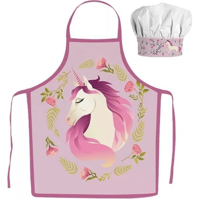 Jerry Fabrics Dětská zástěra UNICORN JEDNOROŽEC GARDEN set s čepicí růžová