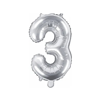 PartyDeco Балон от фолио Mini - число 3 сребърен 35 см