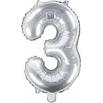PartyDeco Балон от фолио Mini - число 3 сребърен 35 см