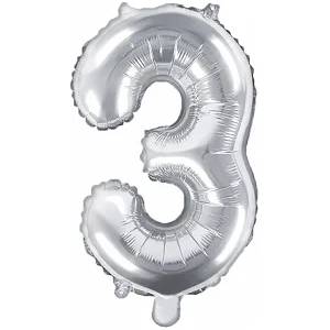 PartyDeco Балон от фолио Mini - число 3 сребърен 35 см