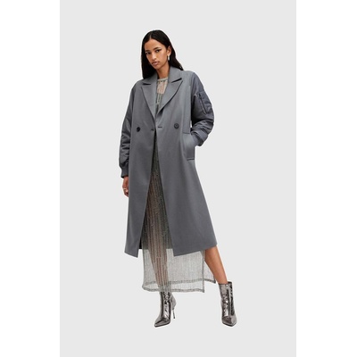 AllSaints Палто с вълна AllSaints PAULAH в сиво преходен модел с двуредно закопчаване W007OZ (W007OZ)