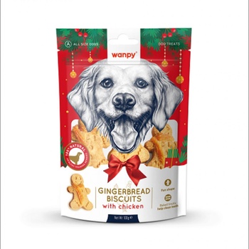Wanpy Christmas Gingerbred Biscuits - Вкусно лакомство за кучета, коледни бисквити с пилешко месо, 100 гр