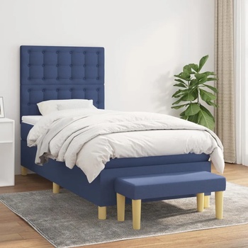 vidaXL Боксспринг легло с матрак, синя, 90x190 см, плат (3137443)