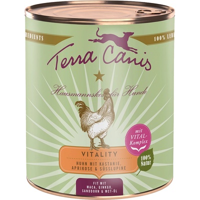 Terra Canis Стойностна опаковка: 12x800g Мокра храна за кучета Terra Canis Vitality Menu Chicken with chestnut, apricot & lupin