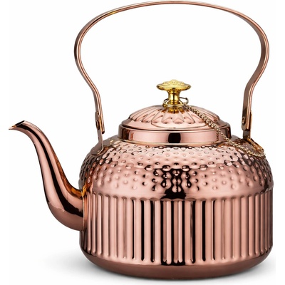 Sanqiahome Luxusná nerezová kanvica na čaj so sitkom 1,8 l medený čajník s reliéfnym povrchom a vintage dizajnom