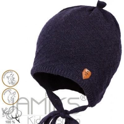 Jamiks tmavomodrá detská čiapka s viazaním Aron