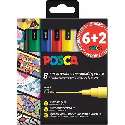 6+2 Sada popisovačů Posca PC-3M - 8 ks