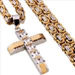 HARAHU Мъжка верижка с кръст dj-38733 - Сребърна / Златна / 60см kp38733