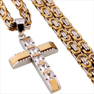 HARAHU Мъжка верижка с кръст dj-38733 - Сребърна / Златна / 60см kp38733