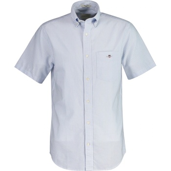 Gant Риза с къс ръкав Gant Regular Fit Striped Classic Oxford Short Sleeve Shirt - Light Blue