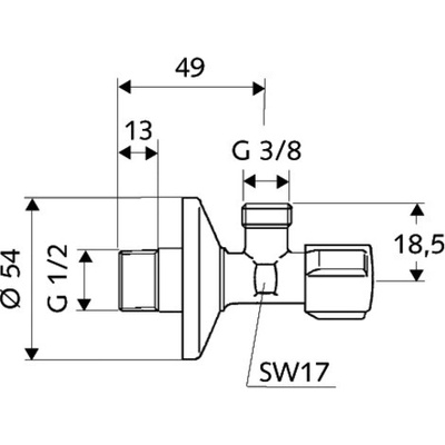 SCHELL Guľový kohút rohový s filtrom pre batériu 1/2" x 3/8"