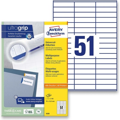 Avery Zweckform 3420 univerzální etikety 70,0 x 16,9 mm 5100 etiket bílé