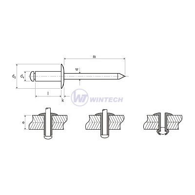 Nýt DIN 7337 Al/st 4,8x35 hl.16 ZB Cr3+ Balení: 150 ks KEJSA48035EF5K