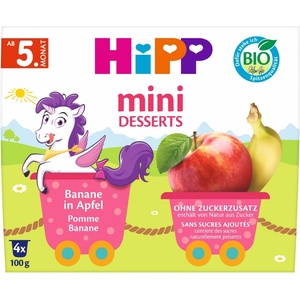 Hipp Био десерт Hipp - Банани и ябълки, 5 м+, 4 х 100 g (5820) - ozone