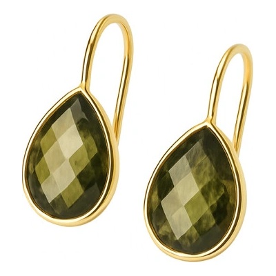 Vltavín Moldavite Zlaté náušnice s vltavíny ve tvaru kapek P2000348310005