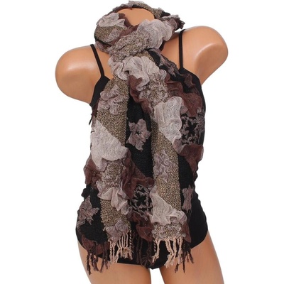 Зимен шал с ламе в кафяво и черно