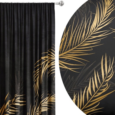 Soovi Home Zatemňovací záves Noir Palms – čierno-zlatý listový vzor s luxusným nádychom Veľkosť: 140x270 na riasiaci pás