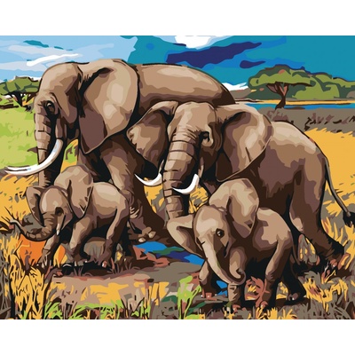 zuty Malování podle čísel Rodinka slonů 100 x 80 cm vypnuté plátno na rám