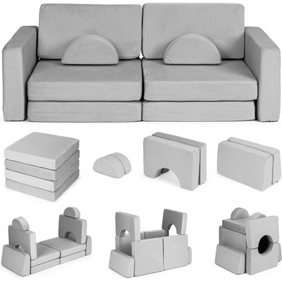 ECOTOYS Modulární rozkládací pohovka pro děti velká 2místná DIY 10 měkkých polštářů šedá ECOTOYS – Zboží Dáma