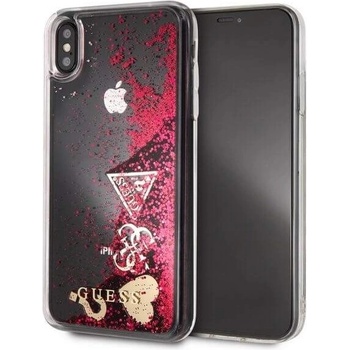 GUESS Glitter Hard Case - дизайнерски кейс с висока защита за iPhone XS Max (червен)