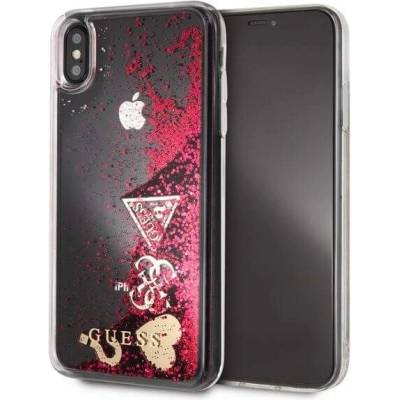 GUESS Glitter Hard Case - дизайнерски кейс с висока защита за iPhone XS Max (червен)