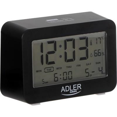 Adler Будилник с часовник Adler AD 1196, USB, 2xaa, черен (AD 1196 black)