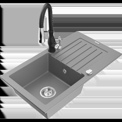 Pablo еднокоморов гранитен мивка с отцедник и кухненски смесител Savita, сив - 6510-71-672601-70 (6510-71-672601-70)