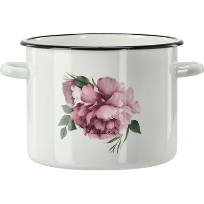 Pro-Tech shop Smaltovaný hrniec 5,5l 22cm biely vzor pivónia Laura 68449
