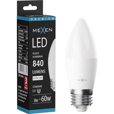 Mexen Nova LED крушка E27, C37, 8W, Неутрална - 4000K, 840 lm - L102-E27-0840-01 (L102-E27-0840-01)