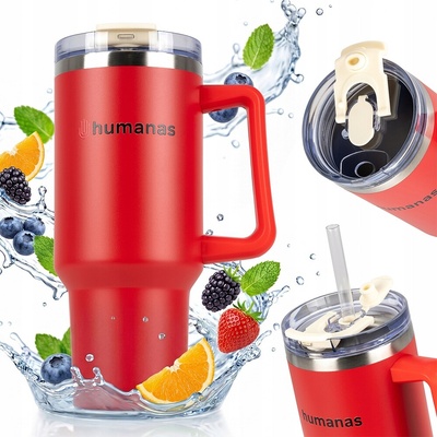 Humanas termohrnek s brčkem 1200 ml nerezová Ocel červená