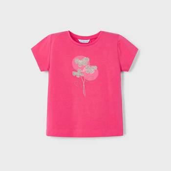 MAYORAL Тениска къс ръкав basic розов цвят със златисти цветя за мини момиче Майорал