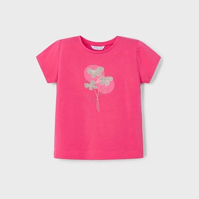 MAYORAL Тениска къс ръкав basic розов цвят със златисти цветя за мини момиче Майорал